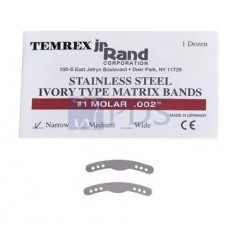 Stainless Steel Ivory Type Matrix Bands, 12/Pkg - #1 Molar Narrow .002